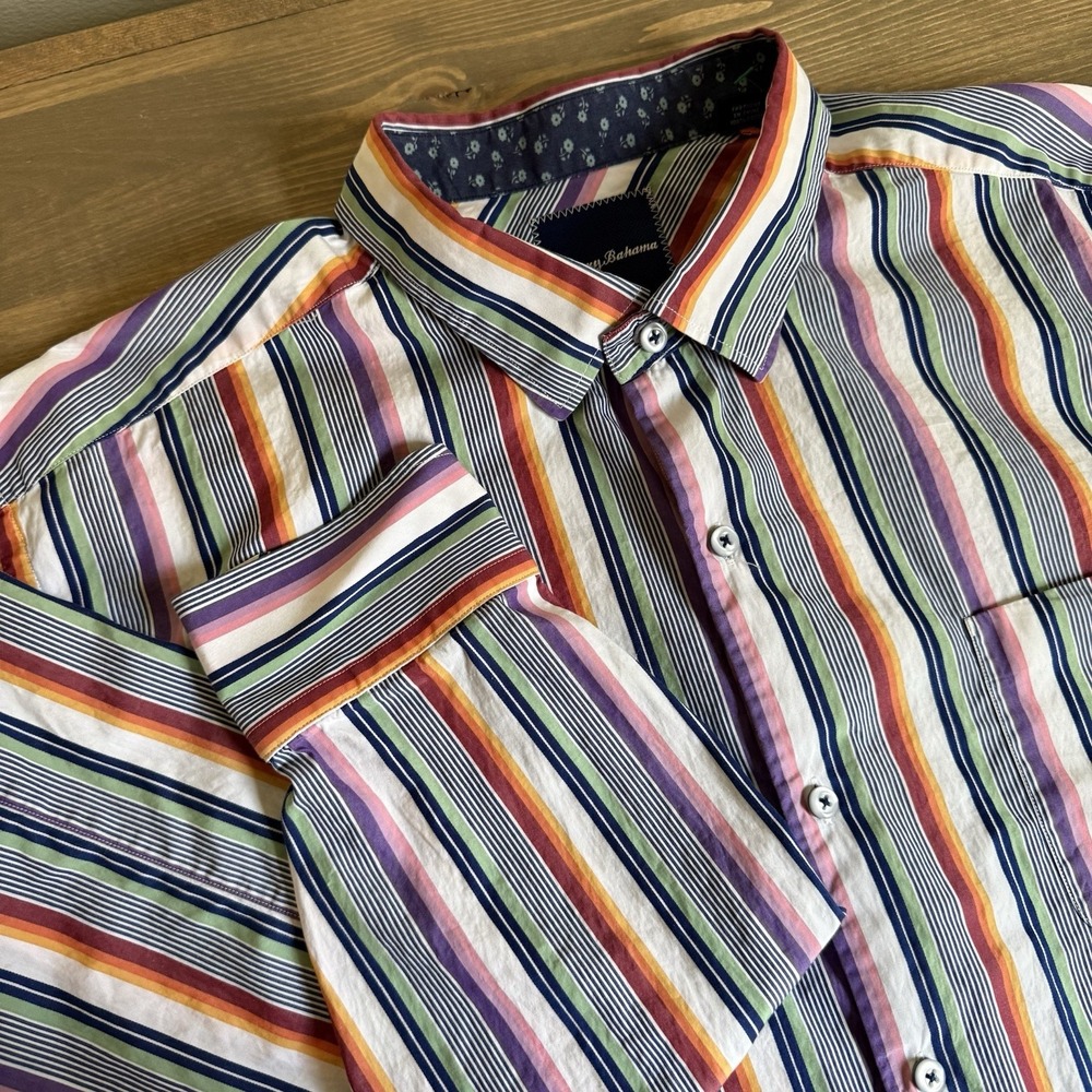 Tommy Bahama Men's XXL Multicolor Striped Long Sleeve Cotton Button Up Shirt Top